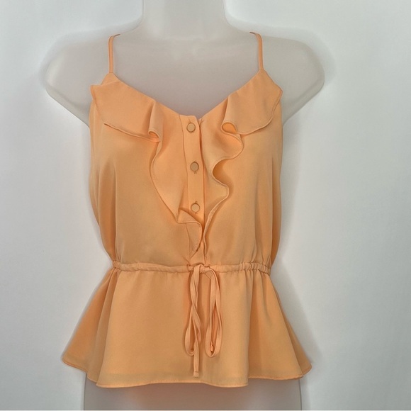 Express Ruffle Button Up Peplum Cami Top Women Small Cinched Tie Waist Orange - Picture 1 of 9